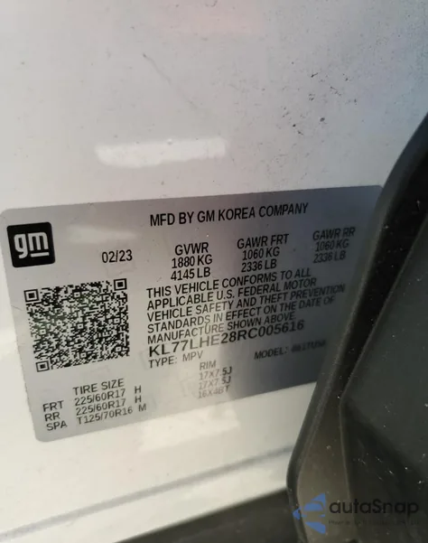 2024 Chevrolet Trax 1Lt from USA, damaged, VIN KL77LHE28RC005616